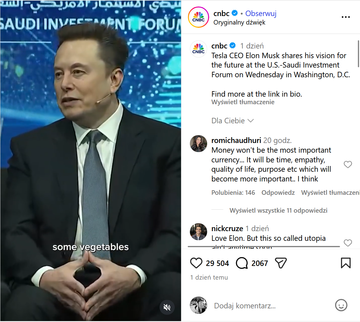 Elon Musk o pracy, na Saudi-US Business Forum